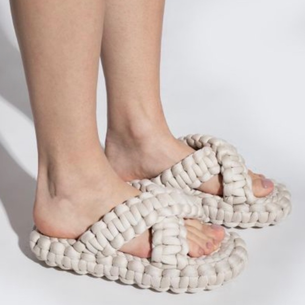Chloe Cream Woven Slide Sandals